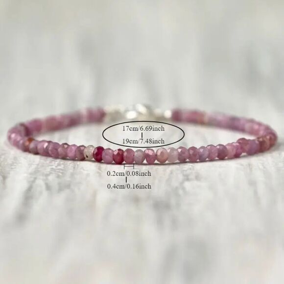 Pink Tourmaline Natural Stone Beaded Bracelet Anklet Adjustable Gemstone Dainty - Picture 4 of 6